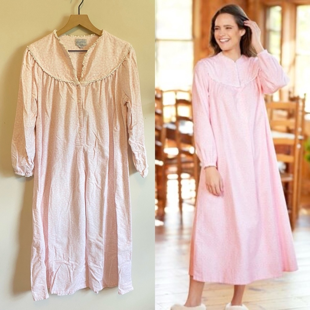 Lanz of Salzburg 100% Cotton Floral Baby Pink Flannel Nightgown